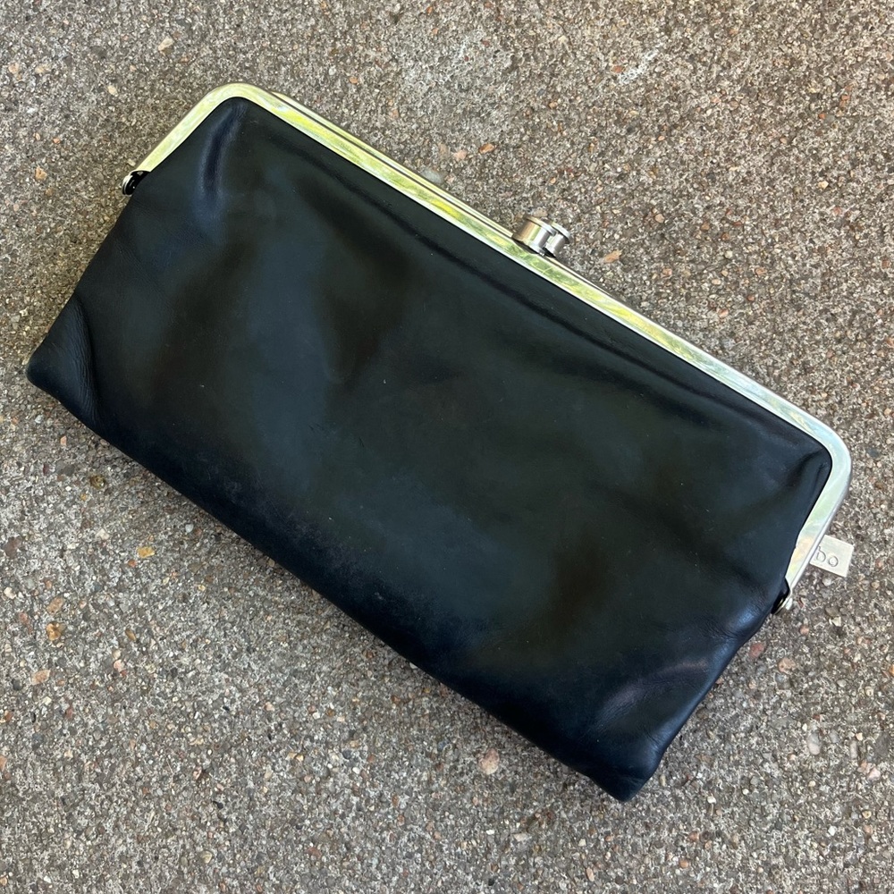 HOBO Black Leather Frame Wallet with Silver Trim Reposh